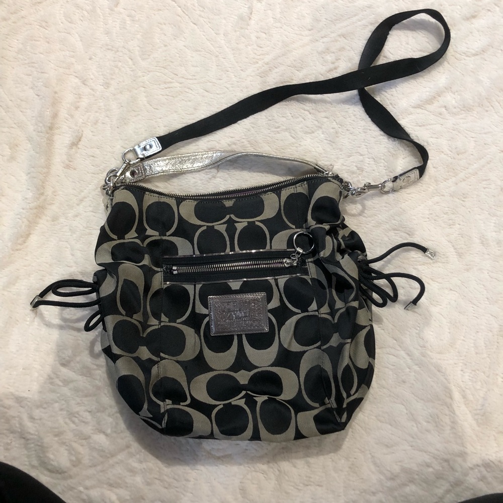 Black & Grey Coach Purse with Purple interior